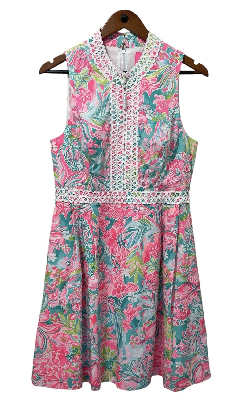 New Lilly Pulitzer Franci Dress Pink Blue Floral Resort Tropical Preppy Size 10